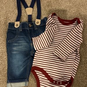 Cat & Jack Onesie with Flexible Jean Suspenders